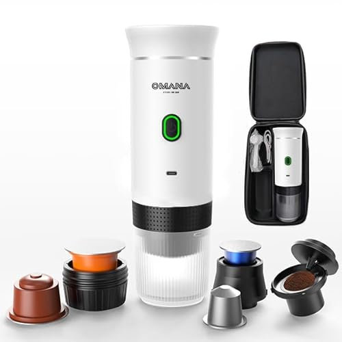 3-in-1 Portable Coffee Machine with Travel Bag Wireless Electric Self Heating Capsules Pods Espresso for Car Home Office Camping Travel Maker 3in1 (White)