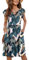 PLOKNRD Women's Summer Dress V-Neck Ruffle Sleeve Ladies Dress Elastic Waist Loose Swing Casual Dress with Pockets Knee Length (Leaf Print,M)