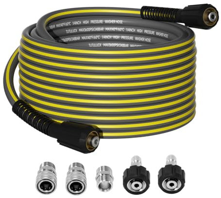 TUTULUCK Flexible Pressure Washer Hose 50FT, 1/4'' Kink Resistant 3600 PSI Power Washer Hose Extension with M22 and 3/8 Quick Connection Kit for Gas and Electric Pressure Washers
