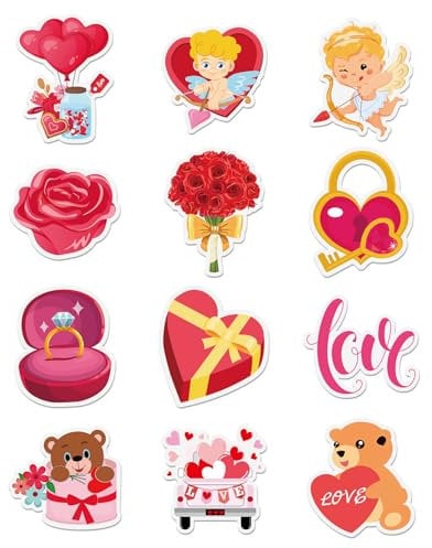 12pcs Valentine's Day Refrigerator Magnets, Vintage Valentines Day Cruise Door Magnets Love Cupid Heart Flower Magnetic Sticker for Fridge Mailbox Garage Door Locker Car Decoration