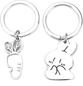 Personalisierter Schlüsselanhänger, 2 Edelstahl Schlüsselanhänger, Süßem Hasen Und Karotte, Geschenke Für Frauen, Guter Freundin Und Als Kleine Glücksbringer Für Hochzeiten, Geburtstage Und Reisen