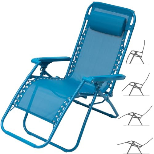 BAKAJI Sedia gravità Zero Sdraio da Giardino Poltrona Relax Pieghevole Salvaspazio Tubolari Acciaio 22mm Reclinabile in Texilene Traspirante, Mare Spiaggia Piscina Arredo Esterno (Blu Cobalto)