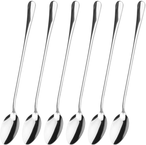 Cucchiaini Lunghi Acciaio Inox, 19,5 cm, 6 Pezzi | Ideale per Caffè Freddo, Ideale per Tè Freddo, Ideale per Frullati, Ideale per Coppe di Gelato