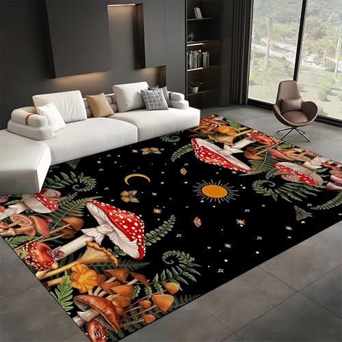 SMXVRC Niedlich Roter Pilz Teppich, 120x180cm, Böhmen Motte Anlage Blumen Großer Teppichs, Pflegeleichter Kurzflor Waschbarer Teppich Atmungsaktiv Haustierfreundlicherteppich für Bauernhaus