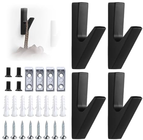 Bosmsaslad 4 Pcs Percheros Pared, Ganchos para Colgar, Colgador Toallas de Baño, Impermeable Ganchos para Cocina y Baño, Resistentes Percha Colagar Multiuso, Cuelga Llaves Pared, Diseño Moderno, Negro