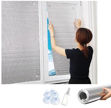 Self-Adhesive Roller Blinds for Windows Without Drilling – Heat & UV Protection,Privacy Screen Aluminum Shading with Micro Suction Cups, No-Drill Heat Protection Film Window (Cannot be Cut 80×100CM)