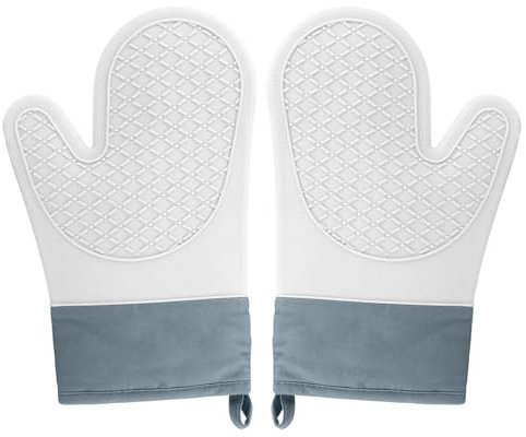 Guantes de Horno Resistente al Calor, 2PCS Guantes de Horno de Silicona, Guantes de Horno una Superficie Antideslizante de Silicona, Interior de Algodón, Guantes de Cocina,Color Gris
