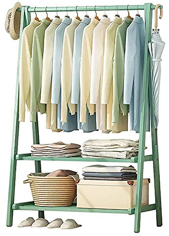 Porte-manteau sur pied avec miroir, portant à vêtements en bambou, penderie ouverte avec tringle à vêtements, porte-manteau sur pied pour chambre à coucher avec étagère à chaussures pour vêt