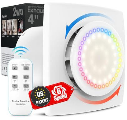 Bathroom Extractor Fan with Light, 10 RGB Lights 3000RPM Upgraded 2 Way 6 Speed Bathroom Fan with Remote Control Low Noise DC Motor Energy Saving Ventilation Fans
