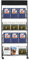 Bodenständer Zeitschriftenständer Prospektständer, Magazinhalter mit 4 Regalen + Rädern, Standing Newspaper Rack Bodenstehender Book Organizer für Empfangsräume Büros Bibliotheken (Schwarz)
