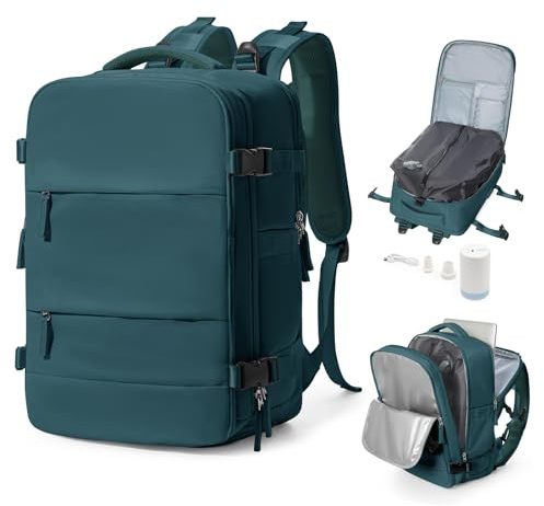 bergsalz Vakuum Rucksack,Großer Airbag Rucksack Handgepäck Flugzeug Für Damen Herren,Easyjet Handgepäck 45x36x20,Vakuum Reiserucksack Mit Vakuumsystem Pfauen Blau