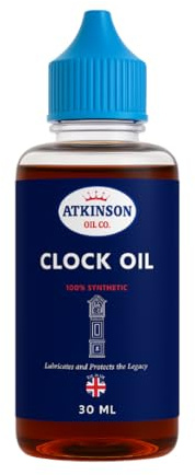 Atkinson Oil Co. Fully Synthetic Clock Oil - Premium Precision Lubricant for Grandfather Clocks & Large Timepieces - 30ml Bottle