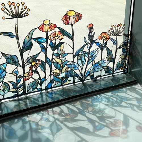 ChicSkin Original handgezeichnet fensterbilder,Winter-Distel 43X138CM | Beidseitig transparent fenstersticker,Kollisionsvermeidung fensteraufkleber vogelschutz,schlafzimmer küche Fensterdekoration