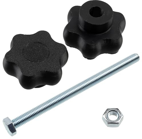 AERZETIX - Kit de 4 boutons molettes poignées de serrage M10 en forme d'étoile en plastique noir + 2 vis M10x150 mm à 6 pans et 2 écrous M10 hexagonaux | plage de serrage maximale 110 mm