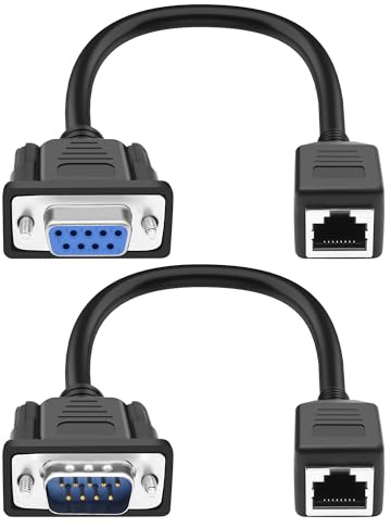 XMSJSIY DB9 RS232 zu RJ45 Ethernet LAN Extender Serial Adapter 1Paar | DB9 9-Pin D-SUB Serial Port Buchse & Stecker zu RJ45 Buchse Ethernet Adapter Kompatibel mit CAT5/CAT5e/CAT6 Netzwerkkabel