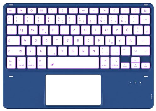 CACOE Bluetooth Tastatur mit Touchpad, Kabellose mit 7 Farben Beleuchtete | QWERTZ Tastatur Kompatibel mit iPad A16/10/iPad Air/Pro, iOS/iPadOS/macOS, Mac Mini/Mac Pro, MacBook 10 Zoll, Meeresblau