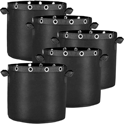Zouway 5 Bolsas para Plantas de 60 l de Tela no Tejida, Bolsas para Plantas de Entrenamiento de bajo estrés, macetas Reutilizables, macetas de Tela para balcón, terraza, Invernadero y jardín (60 L)