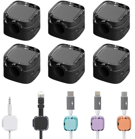 6 Stück Magnetische Kabelhalter Selbstklebend, Kabel Clips für Schreibtisch, Kabel Organizer für Ladekabel, USB Kabel und Datenkabel, Kabelmanagement Halter für Büro & Zuhause (Schwarz)