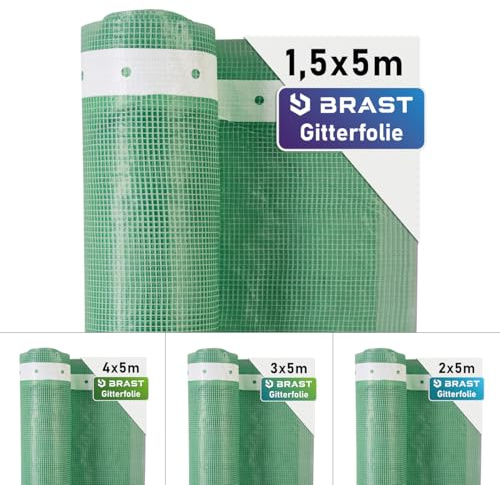 BRAST Gitterfolie Gewächshausfolie 250 g/m² | 20 Größen | Breite: 1,5–4m | Länge: 5–15m | Grün | verstärkter Nagelrand | UV-beständig lichtdurchlässig witterungsbeständig wasserdicht | 1,5x5m