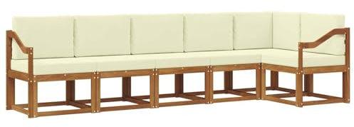 vidaXL Outdoor-Sofagarnitur mit Kissen 6 pcs Natur und Creme, Modernes Garten-Sofa, Langlebiges Outdoor-Sofa-Set, Lounge-Möbel für die Terrasse, Bequeme Sitzgelegenheiten