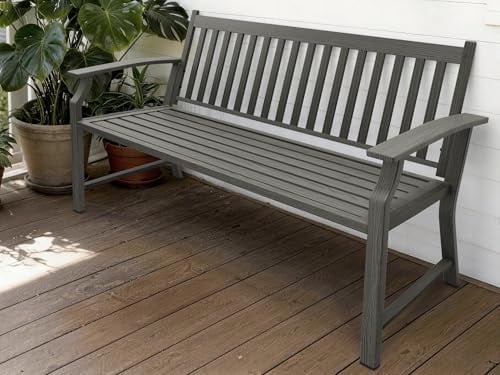 UDPATIO Gartenbank Metall in Holzoptik,Wetterfeste Sitzbank Outdoor, Bank 2–3 Sitzer für Balkon & Garten,Balkonmöbel mit Rücken & Armlehnen,Grau