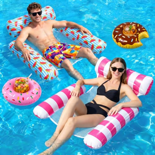 Luftmatratze Pool,2 Stück Wasserhängematte mit 2 Getränkehalter