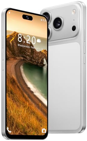 JtQtJ 4G Dual SIM Smartphone mit 6,6 Zoll InCell HD-Bildschirm, 4GB+32GB Speicher (bis 256GB erweiterbar), 5000mAh Akku, 16MP Kamera & Face ID, Type-C & OTG Funktion (White)
