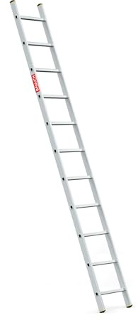 BAULICH – Aluminium Anlegeleiter - 11 Sprossen, Professionell, für Renovierungs-, Wartungs- und technische Arbeiten, Geriffelte Sprossen, rutschfeste Fußkappen, Haken, bis 150 kg, 4,5 kg, Silber