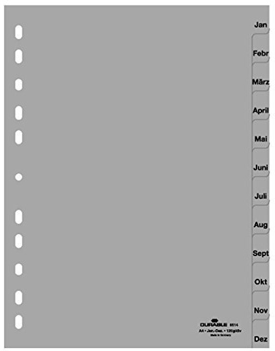 Durable 6514-10 Ordner Jan DEZ, A4, hoch, 12-teilig, PP, grau