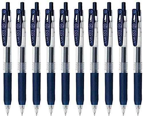 Zebra Sarasa Clip 1.0 Retractable Rubber Grip Gel Pen Value Set of 10 (1.0mm, Blue Black Ink)