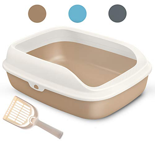 BPS Bandeja Gatos Gatitos Aseo Arenero Abierto para Mascotas Gatos Bandeja Sanitaria Plástica con Pala 3 Tamaños y Colores para Elegir (M, Marrón) BPS-5596MA