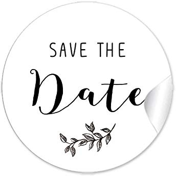 24 Sticker Save the Date Etiketten als Gastgeschenk mit Zweig in Schwarz als Siegel für Briefumschläge Anhänger oder Briefe zur Hochzeit Geburtstag Taufe, Etiketten 4 cm, rund, matt