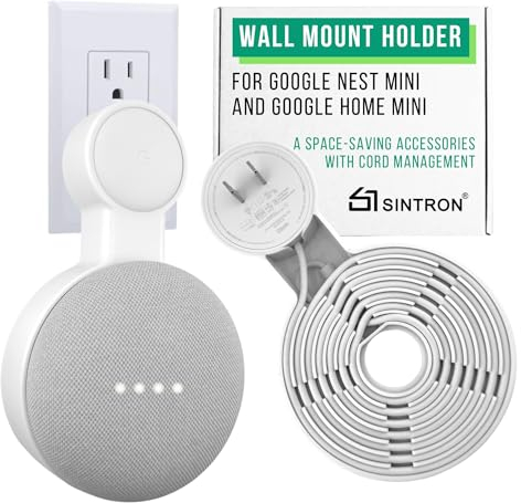 Sintron 2X Steckdosen-Wandhalterung für Google Nest Mini Google Home Mini, ein platzsparendes Zubehör mit Kabelmanagement für Google Smart Speaker 1. Gen.& 2. Gen. keine unordentlichen Kabel Schrauben