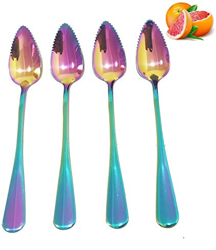 Choary 4 piezas coloridas cucharas de pomelo 6.5 pulgadas metal acero inoxidable pomelo cucharas acero inoxidable cuchara para postre fruta y ensalada