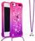 IMEIKONST Glitzer Handyhülle für iPod Touch 7 Hülle, Quicksand Fließende Flüssigkeit schwimmt Silikon Case mit Umhängeband Handykordel Band Kette für iPod Touch 5 / Touch 6 Pink Purple YB