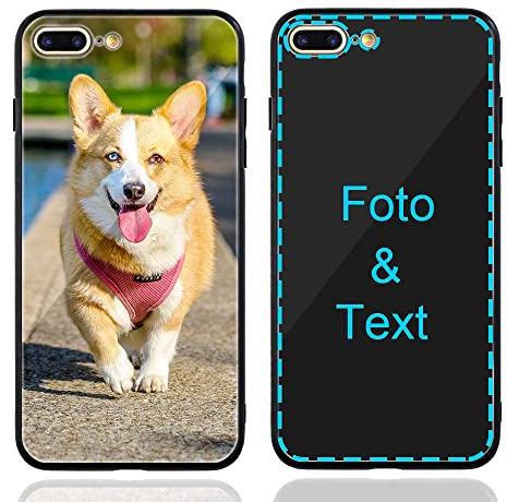 MXCUSTOM Personalisierte Handyhülle für Apple iPhone 8 Plus/7 Plus, Benutzerdefiniert kratzfest Gehärtetes Glas Weicher Stoßfänger Hülle mit Eigenem Foto Bild Text Individuelle Schutzhülle (GHS-BK-P1)