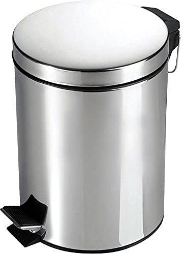 HOMION Pedal Bin Stainless Steel Round Bin with Inner Bucket Toilet Bath Bathroom Kitchen Bin Hands-Free Waste Bins for Bathroom, Caravan, Campervan, Kitchen & Office (SILVER, 5L)