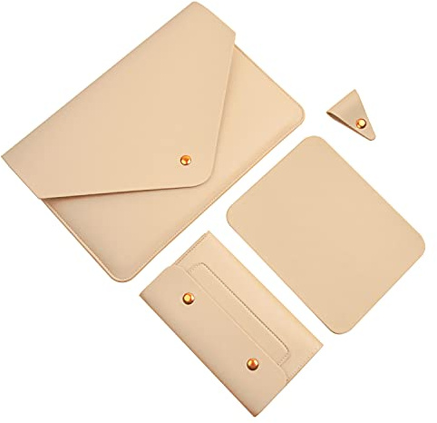 Benfan Laptop Sleeve 15 Inch Compatible with New MacBook Pro 15, MacBook Pro 16, Surface Book 15, Dell XPS 15 with Small Pouch, Mouse Pad and Cord Organizer, Color Beige
