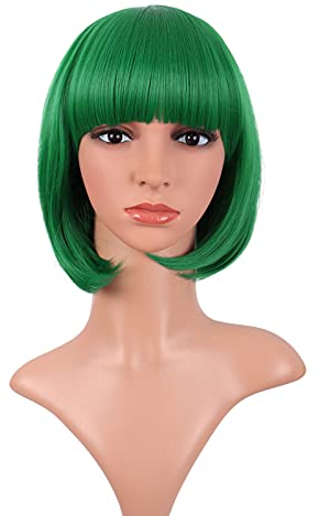 MapofBeauty 12 Zoll/30cm Natürliche Weibliche Kurze Glatte Haare BOB Perücke (Grass Grün)