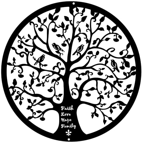 ESTART 28CM Metall Baum des Lebens Wanddekoration, Stammbaum mit Vögeln auf Ast, Wandbehang, Kunstdekoration für Balkon, Terrasse, Veranda, Schlafzimmer, Garten, Büro und Bauernhaus (Schwarz)