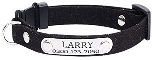 Yonsbox Personalisiert Anti Strangulation Katzenhalsband mit Namen Glöckchen Sicherheitsverschluss Adresse 20-26 cm Hals Adjustable Schwarz Katzen Halsbänder für Alle Hauskatzen