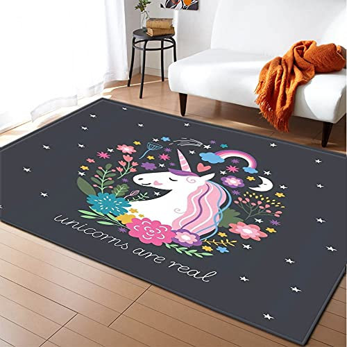 Dessin Animé Licorne Tapis Doux Tapis Mince Fille Chambre Dame Salon Couleur Cheval Porte-Bonheur Rose Violet Bleu Tapis (Couleur 02,120_x_160_cm)