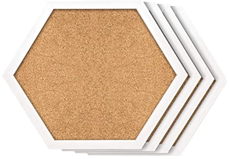 LIU- 4 Packungen Korktafeln Hexagon-Form Mit Weißem Rahmen Kleine Pinnwand Dekorative Korktafeln Für Die Wand, Für Das Heimbüro Der Schule