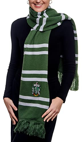 Merchoid Harry Potter Slytherin Schal - Offizieller weicher Strickschal in Grün und Silber, Winterzubehör für Erwachsene und Jugendliche, Cosplay oder Geschenk für Hogwarts-Fans