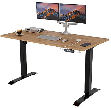 POKAR Höhenverstellbarer Schreibtisch Höhenverstellbar Elektrisch Bürotisch mit Tischplatte (Golden Craft Eichen, 140 x 60)
