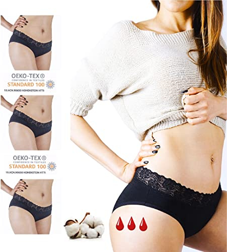 inly-zen Menstruationshöschen aus Bio-Baumwolle, 3er-Pack, Waschbar und wiederverwendbar, Ultraabsorbierend, Damenunterwäsche (XL)