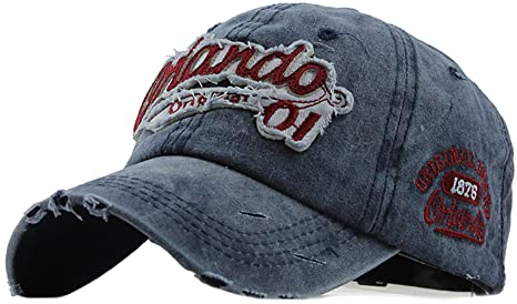 YULOONG Vintage Baseball Cap Stickerei Orlando Washed Denim Trucker Cap 100% Baumwolle Sonnenhut für Herren Damen Verstellbare Größe Blau