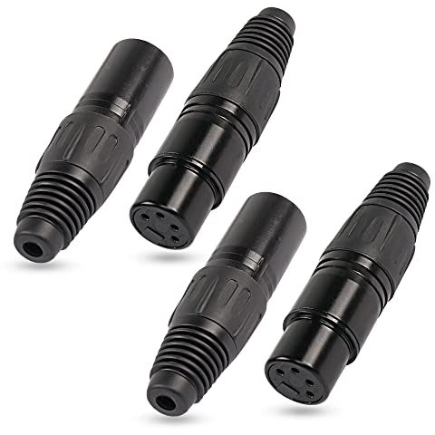 XMSJSIY 4 Pin XLR Female Connectors, 4 Pin XLR-F Plug Audio Mic Microphone Connector XLRCable Ends Solder Type Replacement F-Plug Audio Socket - 4PCS
