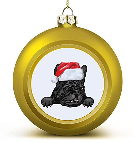Französische Bulldogge Weihnachtskugel Ornament Frohe Weihnachten Hund trägt Weihnachtsmütze Weihnachtsbaum Anhänger hängende saisonale Urlaubsdekoration für Zuhause Bauernhaus Weihnachtsdekoration