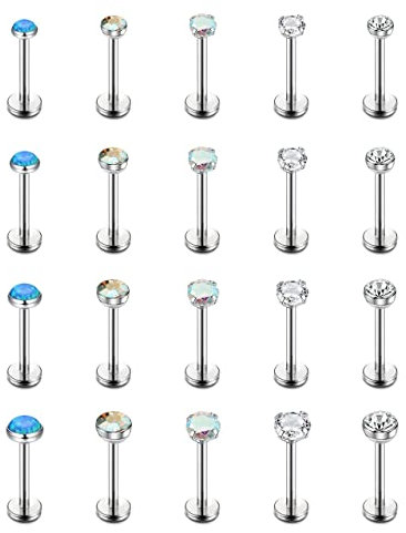 Morfetto 16G 20 Stück Edelstahl Monroe Lippenringe CZ Opal Labret Knorpel Tragus Helix Ohrstecker Ring Medusa Piercing Schmuck für Frauen 6mm